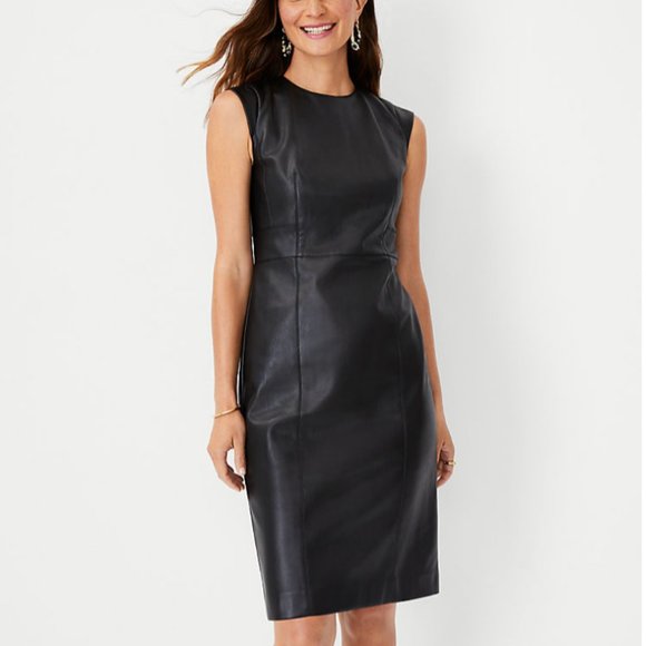 Ann Taylor Dresses & Skirts - Ann Taylor Faux Leather Cap Sleeve Sheath Dress